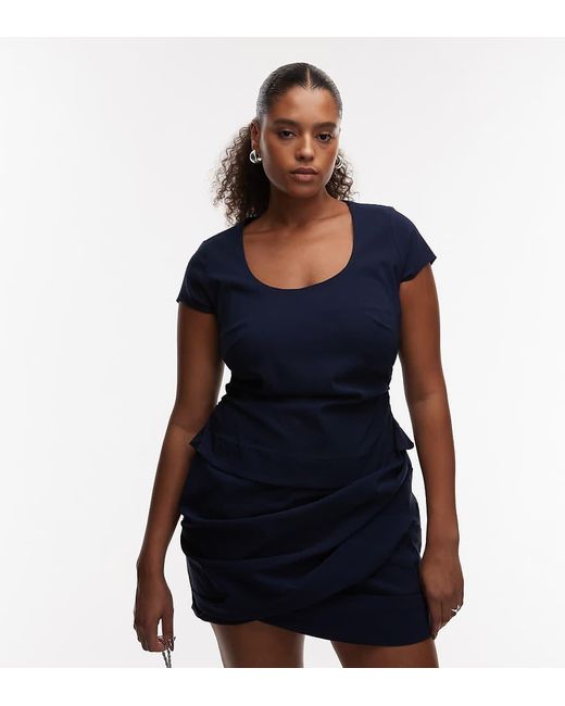 ASOS Blue Asos Design Curve Cap Sleeve Wrap Skirt Mini Dress