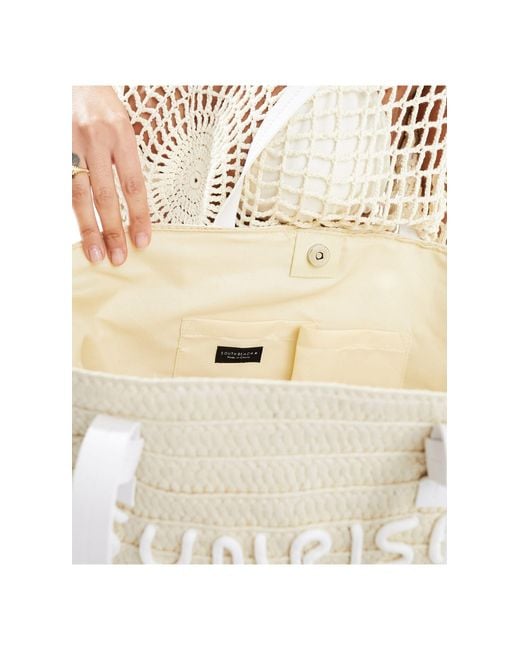 South Beach Natural Straw Basket Shoulder Bag With Embroidered Detail