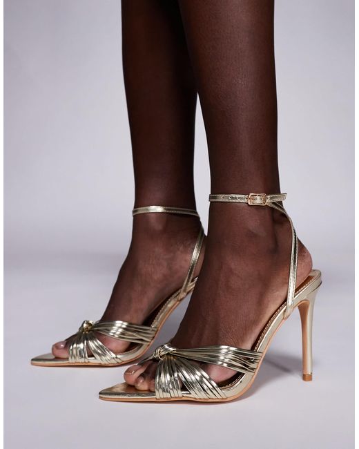 Public Desire Metallic Yonah Heeled Sandals With Knot Detail