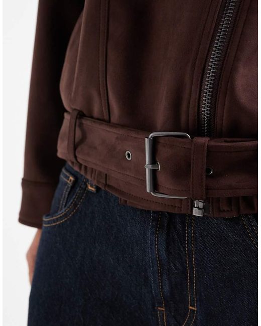 ASOS Brown Faux Suedette Biker Jacket