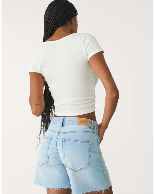 Stradivarius Denim Bermuda Short in het White