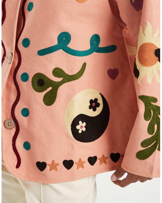 ASOS Pink Asos Design Petite Embroidered Collarless Jacket
