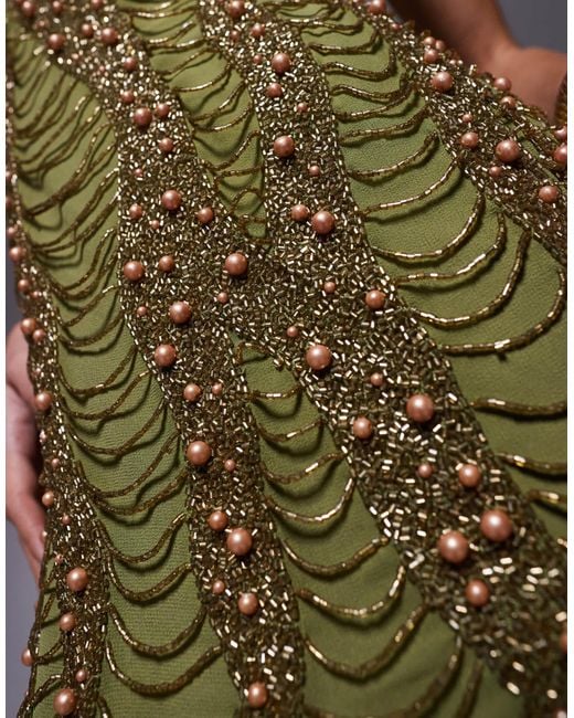olive green beaded dress Beaded Illusion Olive Sleeved Mermaid Prom Dress