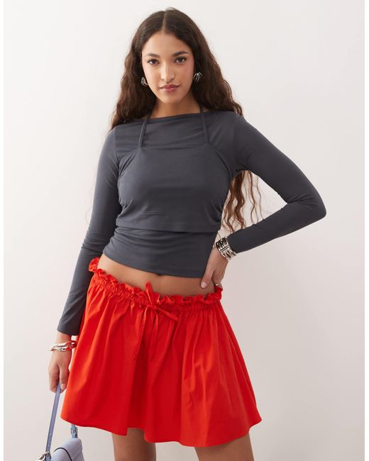 ASOS Red Double Layer Top With Ruched Halter