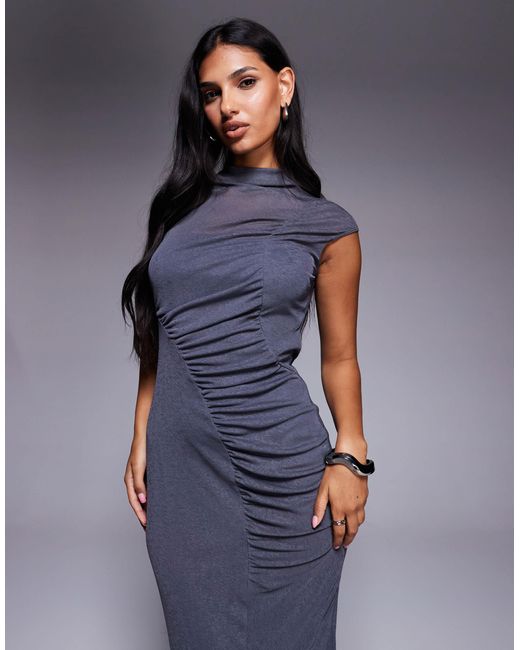 Robe mi-longue drapée et froncée devant - anthracite ASOS en coloris Blue