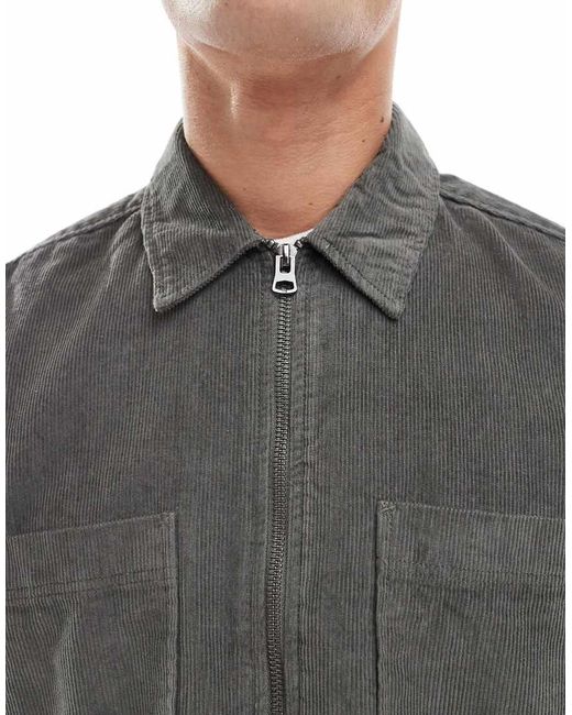 Only & Sons Gray Zip Through Cord Overshirt for men