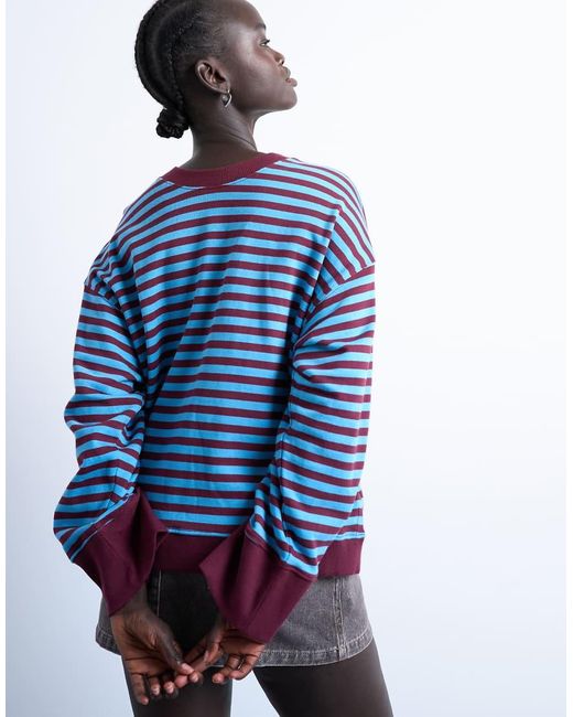 TOPSHOP Blue Stripe Oversized Deep Cuff Sweat