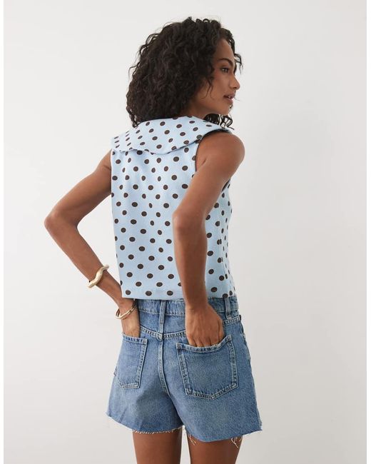 Miss Selfridge Blue Peter Pan Collar Button Through Tank