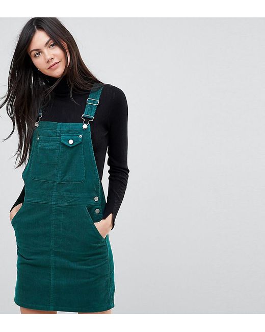 ASOS Cord Overall Dress In Emerald Green