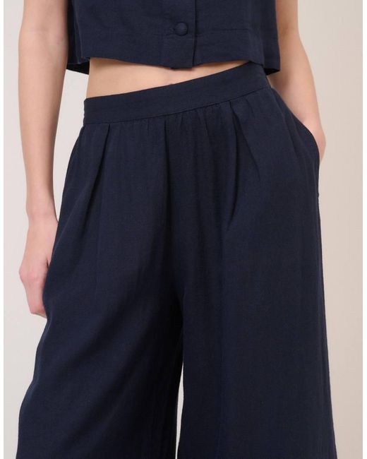 Nobody's Child Blue Linen-Blend Wide Leg Trousers