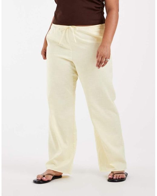 ASOS Natural Asos Design Curve Satin Wide Leg Pull On Pants