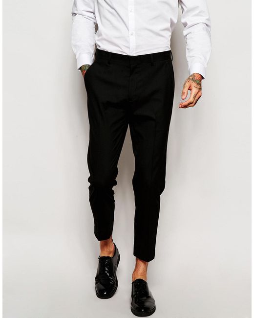 ASOS Black Skinny Cropped Suit Trousers for men