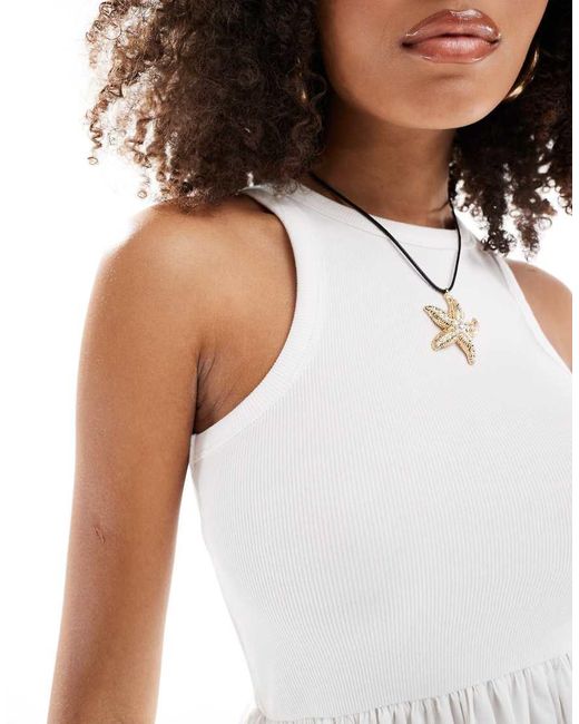 Y.A.S White Y.a.s Racer Neck Jersey And Cotton Hybrid Maxi Dress