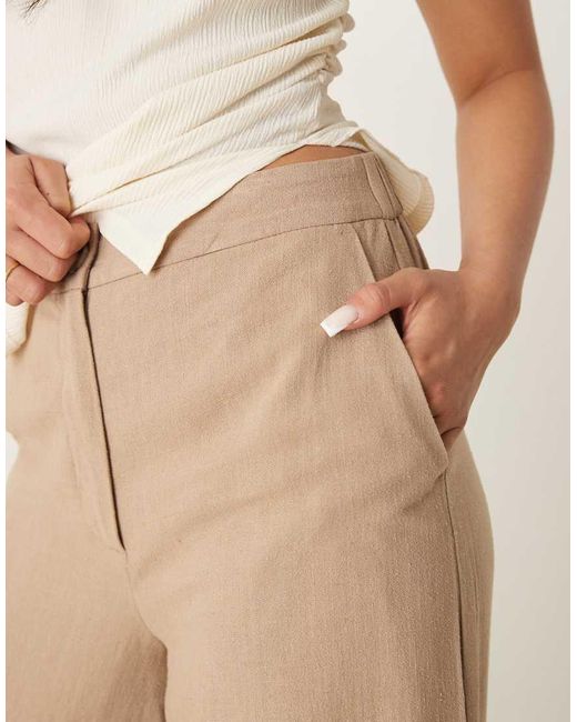 ASOS Natural Relaxed Straight Leg Trousers With Linen