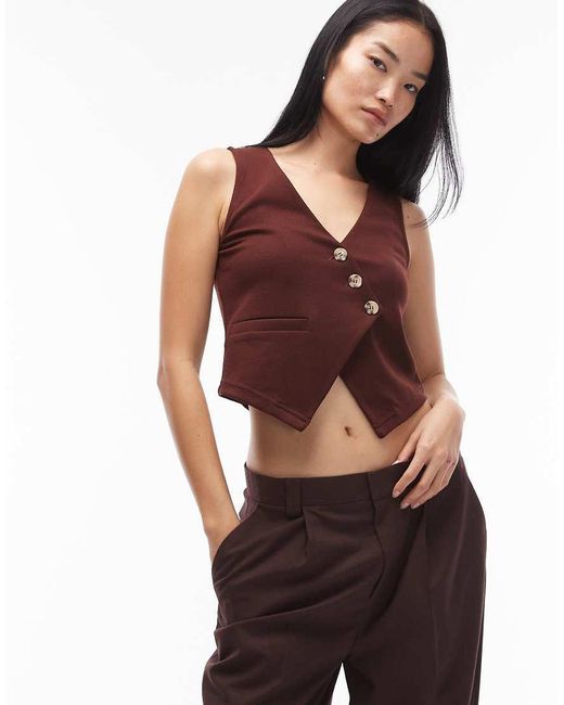 ASOS Red Jersey Twill Asymmetric Waistcoat Top