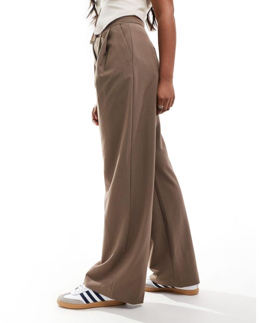 ASOS Brown Tailored Wide Leg Trouser With Pleat Detail