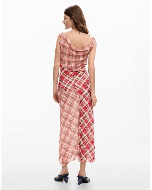 Desigual Yellow Checked Plaid Strap Dress
