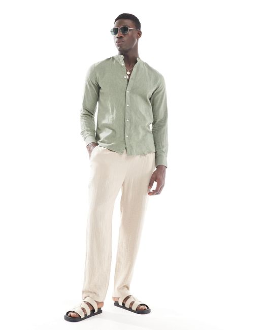 Chemise à col officier en lin mélangé - vert sauge Only & Sons pour homme en coloris Green