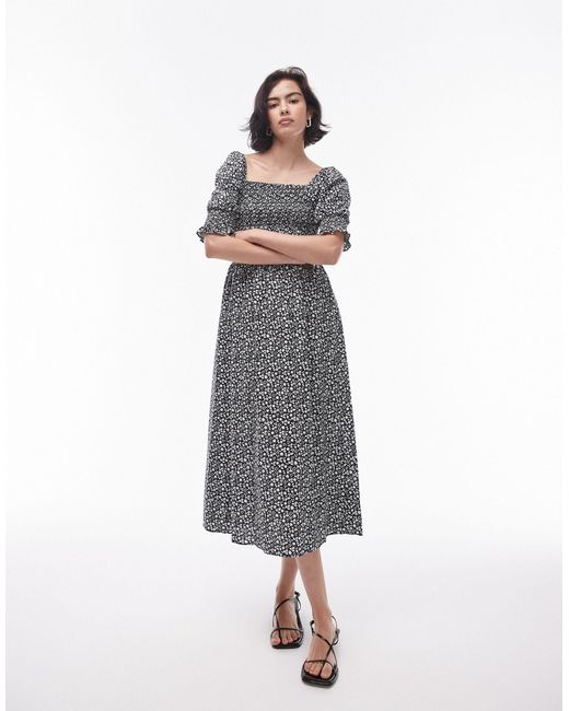 TOPSHOP White Seersucker Midi Dress