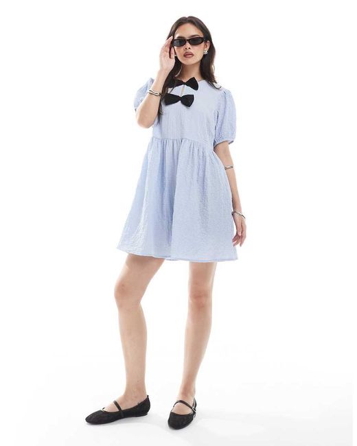 New Look Blue Bow Front Mini Dress