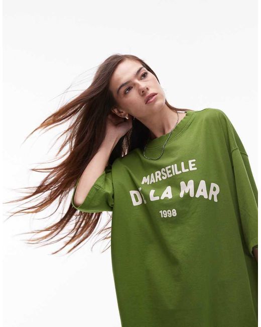 Camiseta Extragrande Con Estampado Gráfico "De La Mar" De TOPSHOP de color Green