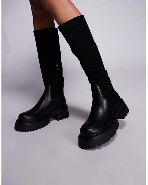 SIMMI Black Simmi London Chorley Wide Fit Knee Boots With Chunky Sole