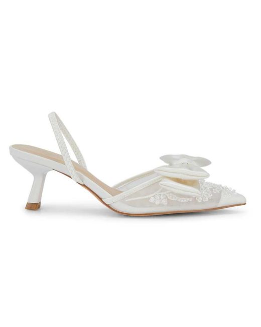 SEQWL White Mesh Slingback Shoes With Kitten Heel And Bow Detail