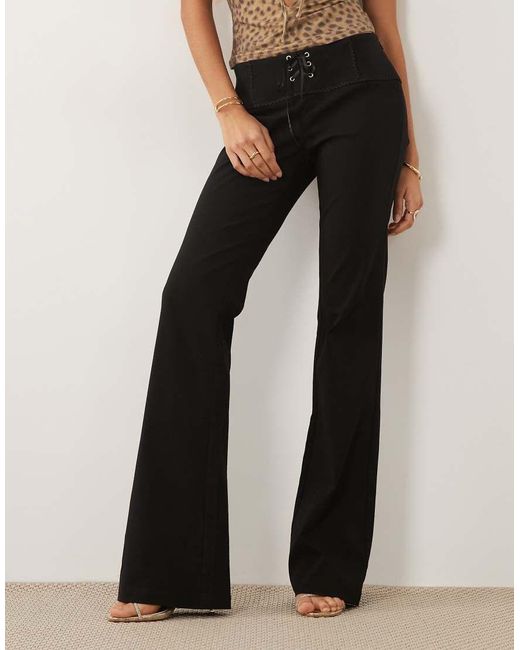 I.AM.GIA White Seraya Stretch Woven Mid Rise Wide Leg Lace Up Detail Trousers