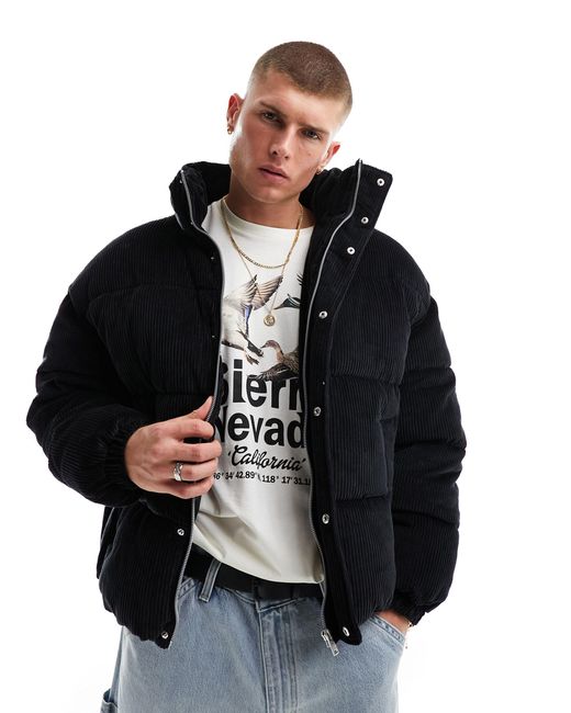 Bershka Black Padded Cord Jacket for men