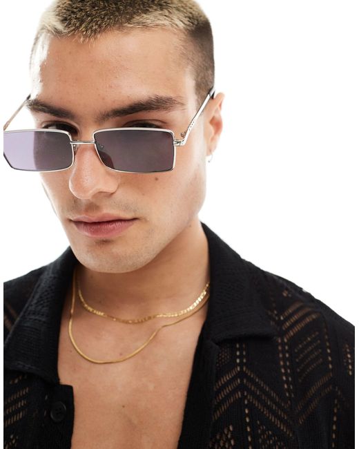 ASOS Black Rectangle Sunglasses With Temple Detail for men