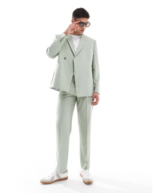 Giacca Da Abito Doppiopetto Regular Fit Salvia Testurizzata di ASOS in White da Uomo