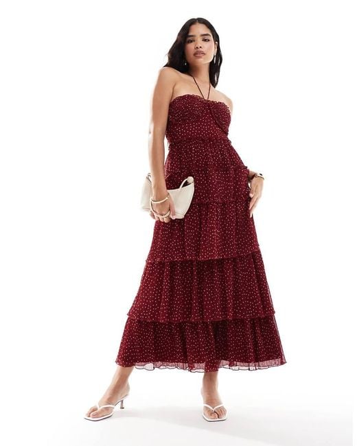 ASOS Shirred Bust Micro Pleat Tiered Maxi Dress