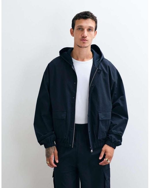 CERNUCCI Blue Textured Nylon Utility Jacket Co-Ord for men