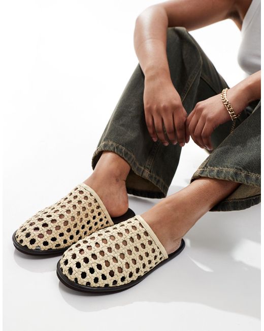 Free People Black Woven Leather Slip On Mules