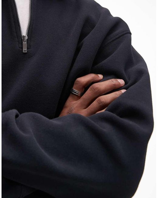 Topman Black Washed 1/4 Zip Sweatshirt for men