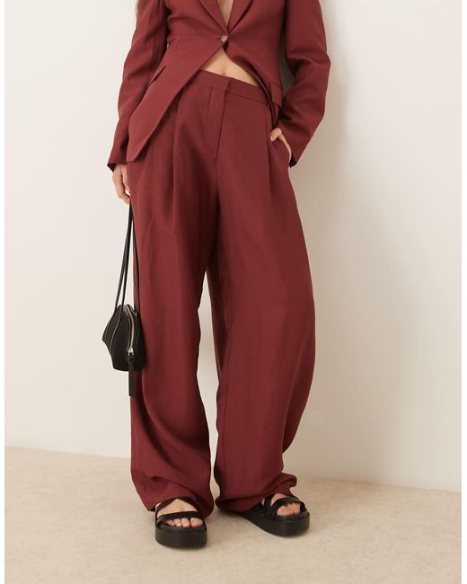 Pantalones Color Vino De Pernera Ancha De Mezcla De Lino Capsule De (Parte De Un Conjunto)-Rojo Mango de color Red