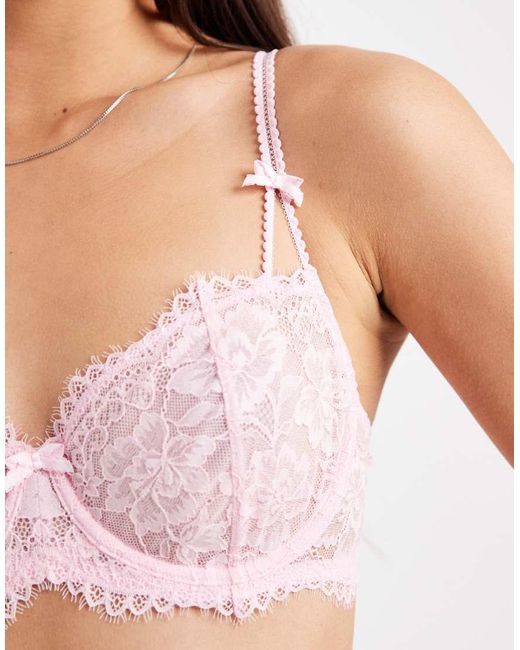 Lindex Pink Lace Non Padded Underwired Balconette Bra