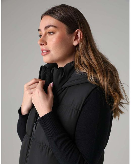French Connection Black Longline Quilted Gilet With Hood