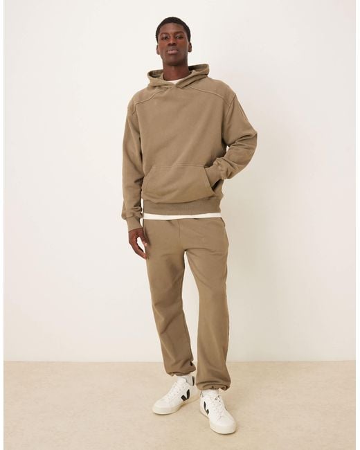 ASOS – schwerer, stückgefärbter kapuzenpullover in Natural für Herren