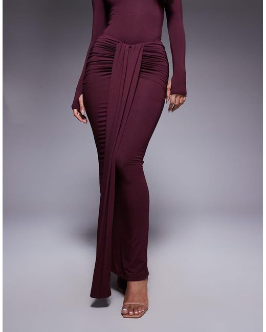 Wanderdoll Purple Nara Sculpting Second Skin Drape Front Maxi Skirt Co-ord