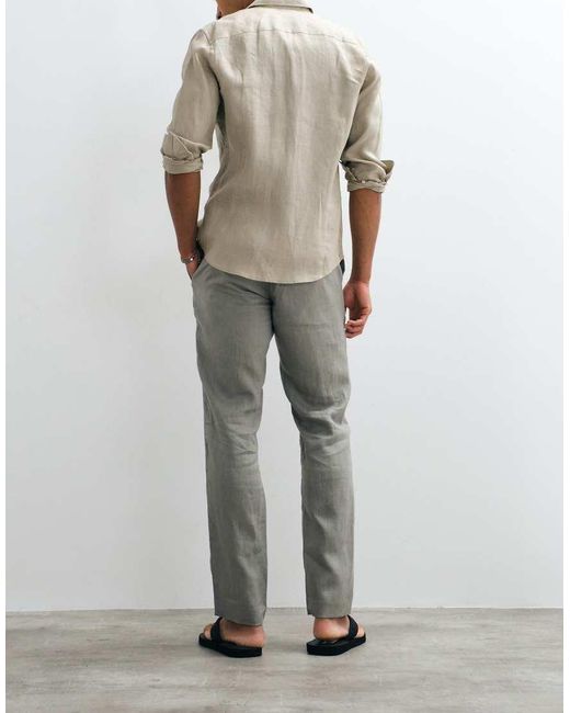 Mango Gray 100% Linen Tapered Trousers for men