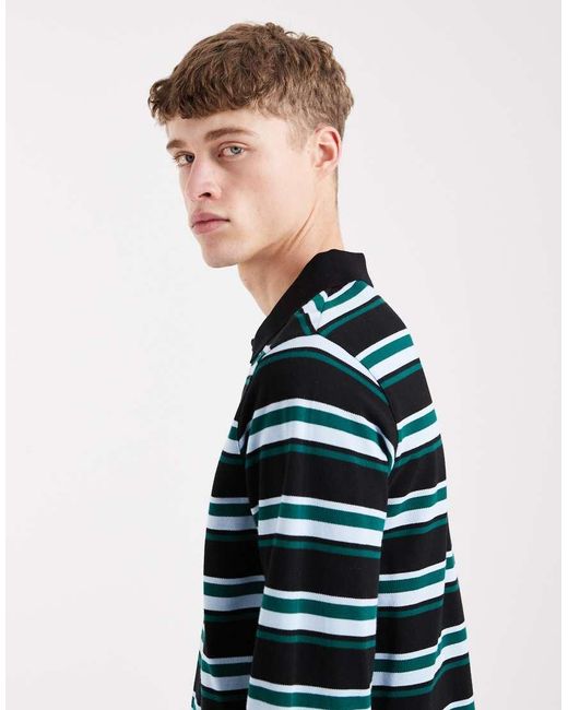 Santa Cruz Blue Cera Stripe Button Up Long Sleeve Polo for men