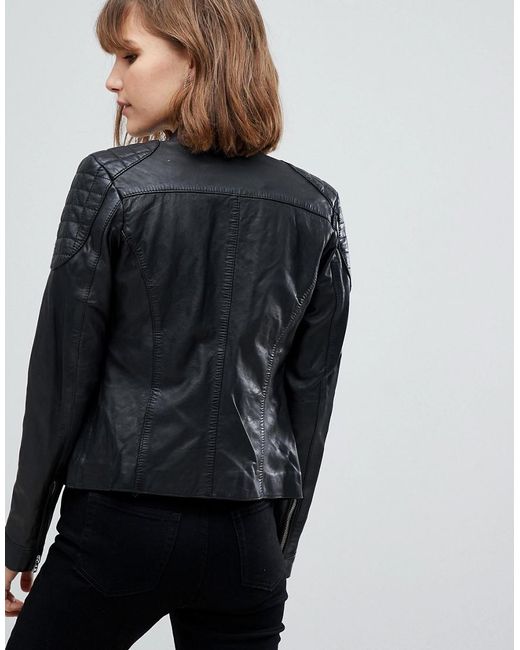 Lyst Goosecraft Collarless Leather Jacket With Diamond Quilt Goosecraft Women S Black Collarless Leather Jacket With Diamond Quilt Detail
