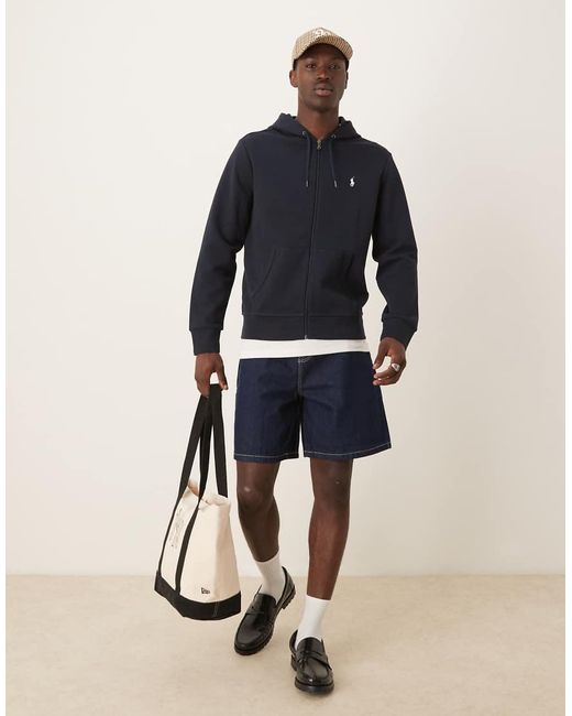 Polo Ralph Lauren Blue Icon Logo Double Knit Zip Up Hoodie for men