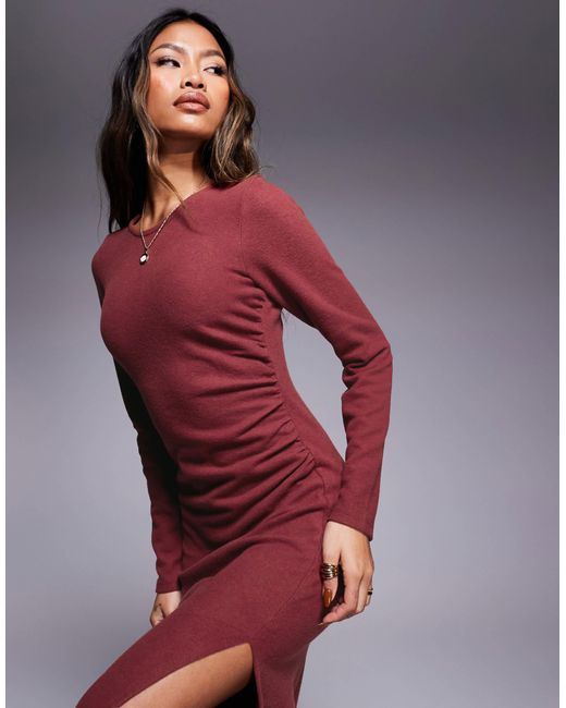 ASOS Red Supersoft Long Sleeve Ruched Side Maxi Dress