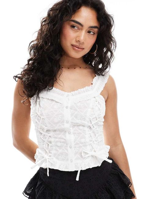 Miss Selfridge White Cotton Broderie Corset Top