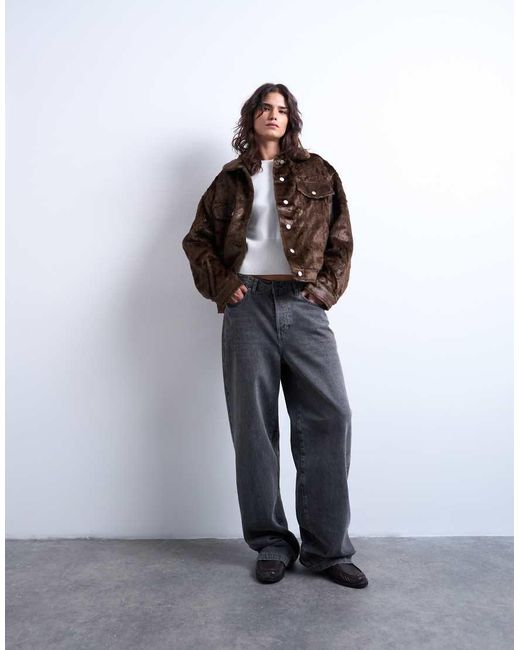TOPSHOP Brown Faux Fur Western Trucker Jacket