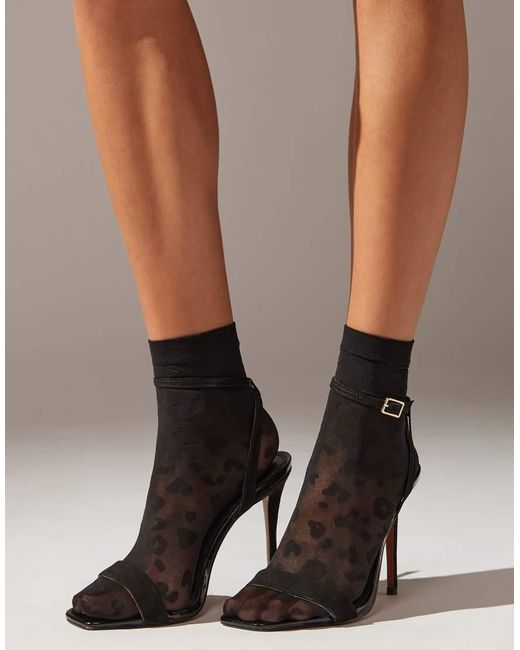 Calzedonia Brown Animal Print Sheer Short Socks