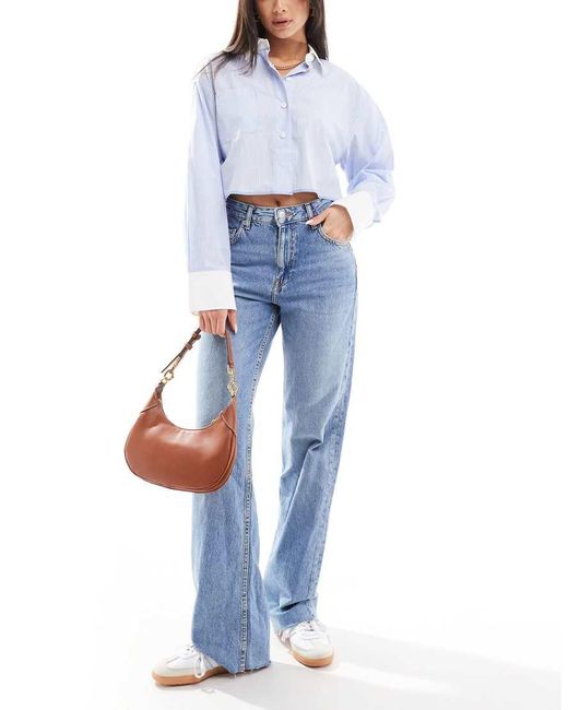Mango Blue Danila Raw Hem Straight Leg Jeans
