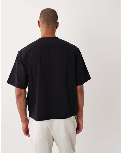 ASOS Black Boxy Linen Look Overhead Henley Shirt for men